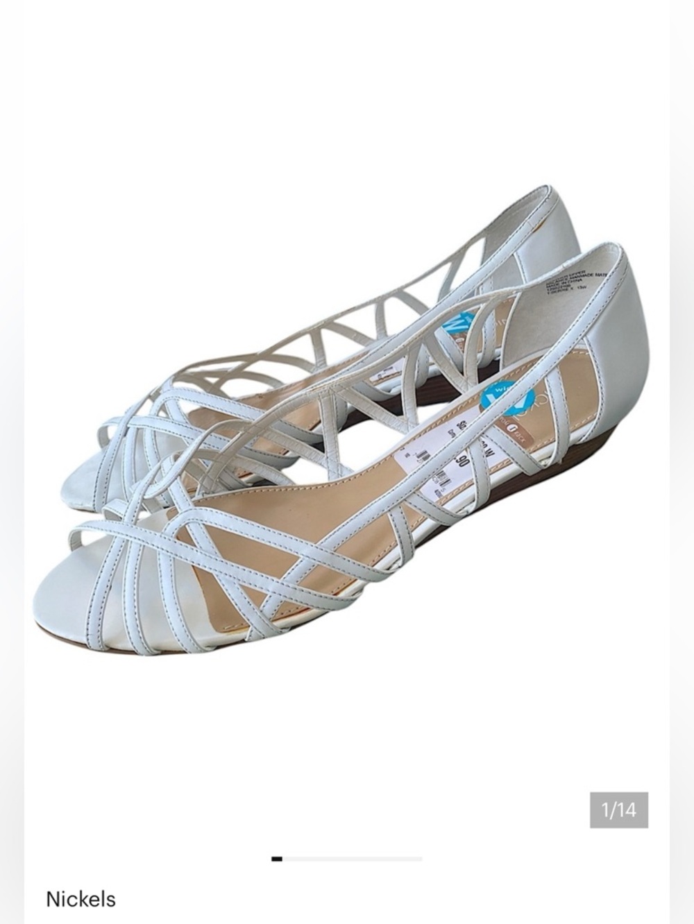 NICKELS White Leather Strappy 1” Wedge Sandals